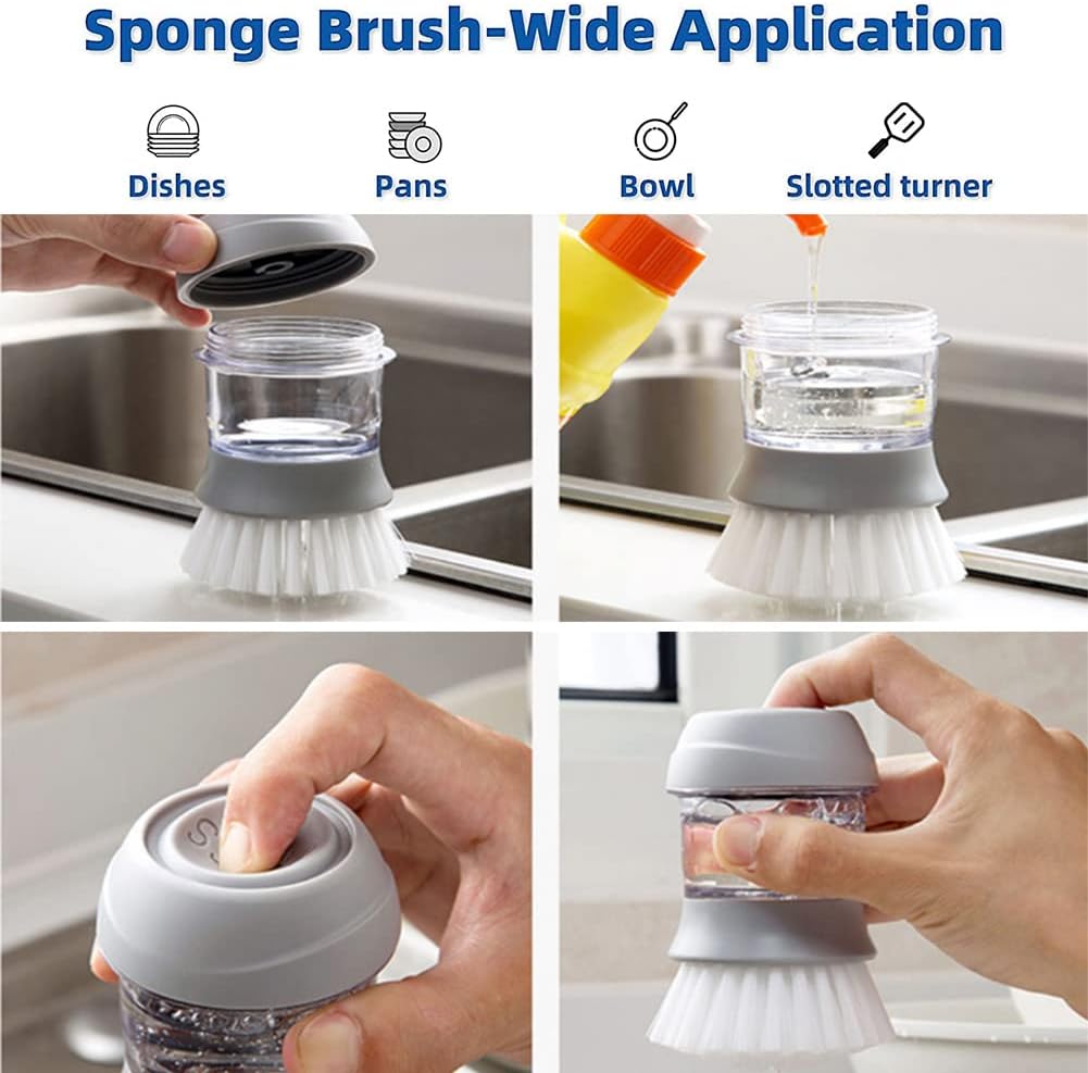 Cepillo de mano dispensador de jabon de cocina.