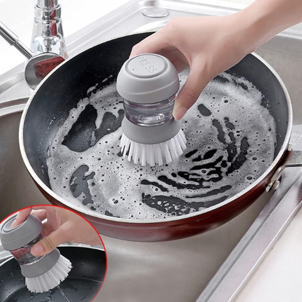 Cepillo de mano dispensador de jabon de cocina.