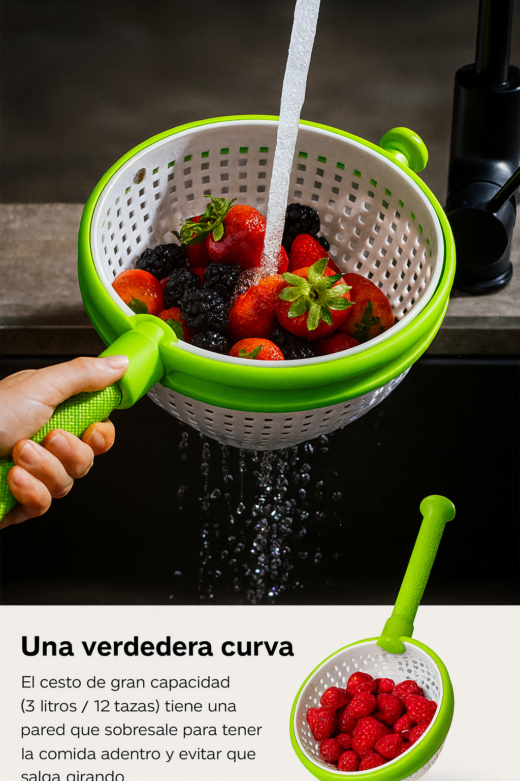 Escurridor de frutas y verduras giratorio.